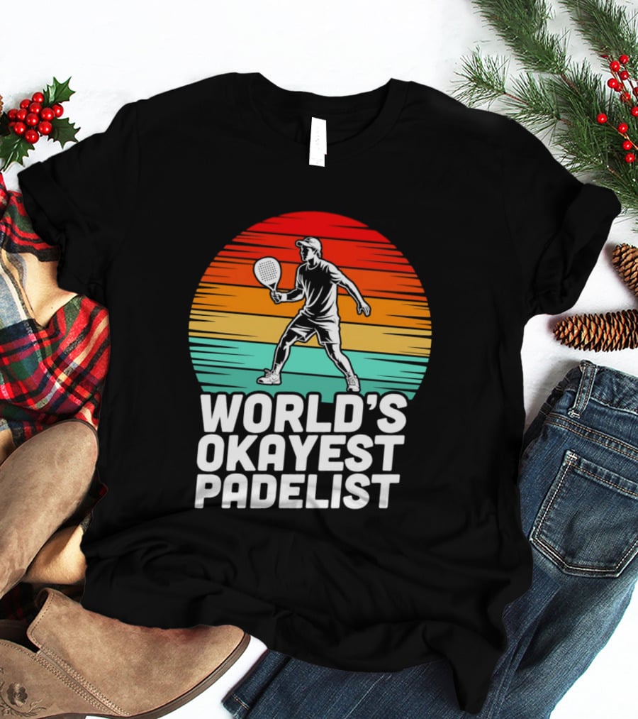 World's Okayest Padelist Retro Sunset Paddle Player T-Shirt