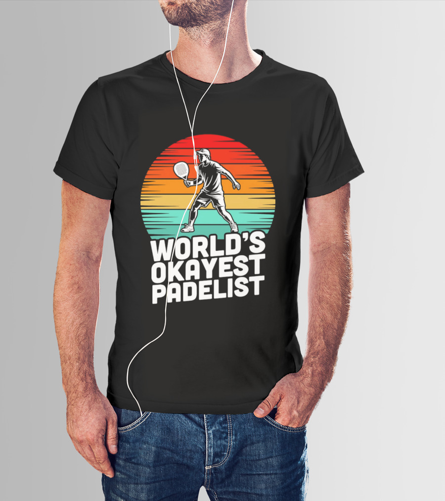 World's Okayest Padelist Retro Sunset Paddle Player T-Shirt