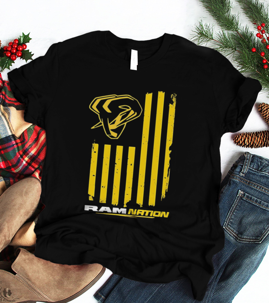 Ram Nation USA Flag Yellow Ram Head Stripes T-Shirt