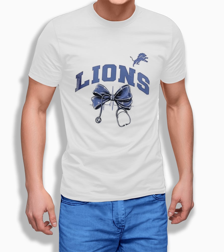 Detroit Lions Nurse By Heart By Soul With Stethoscope And Bow T-Shirt