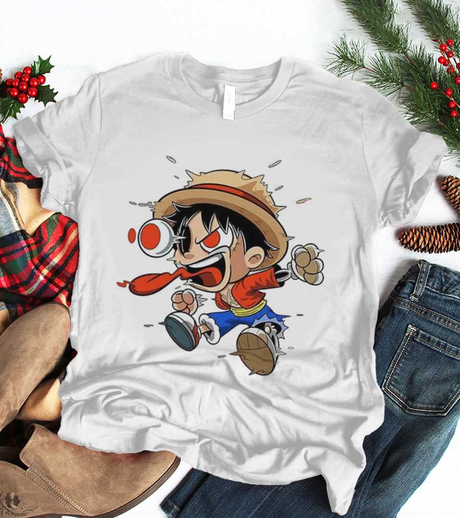 Chibi Dripping Monkey D. Luffy One Piece Anime Style Hat Straw Hat Pirates T-Shirt