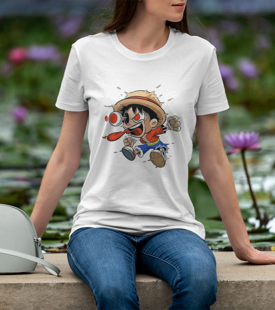Chibi Dripping Monkey D. Luffy One Piece Anime Style Hat Straw Hat Pirates T-Shirt