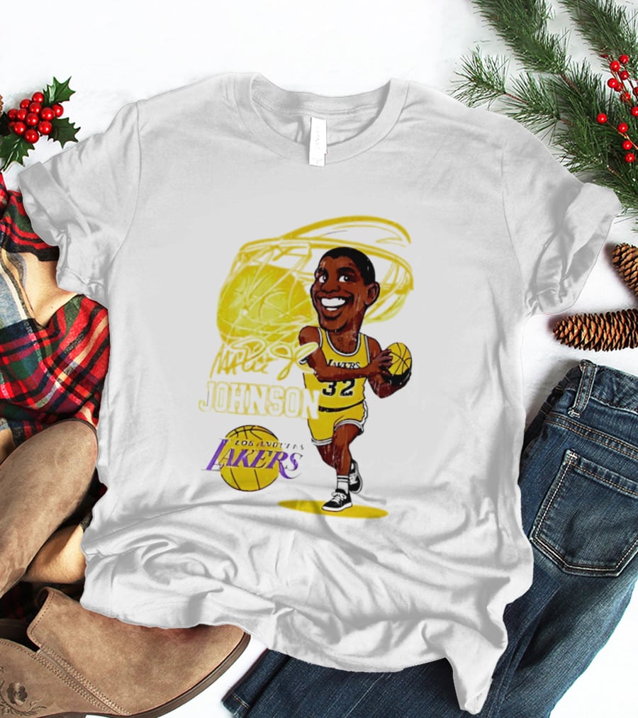 Magic Johnson 32 Los Angeles Lakers Basketball Caricature T-Shirt