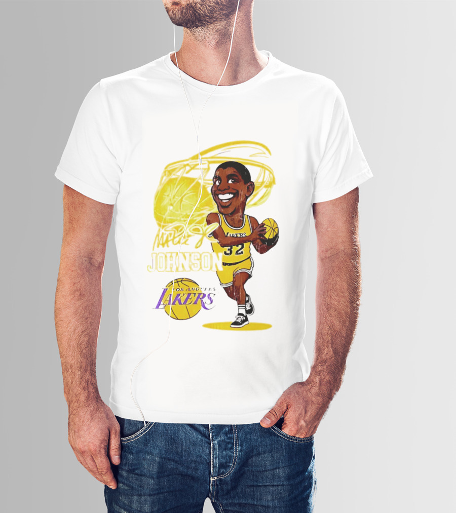 Magic Johnson 32 Los Angeles Lakers Basketball Caricature T-Shirt