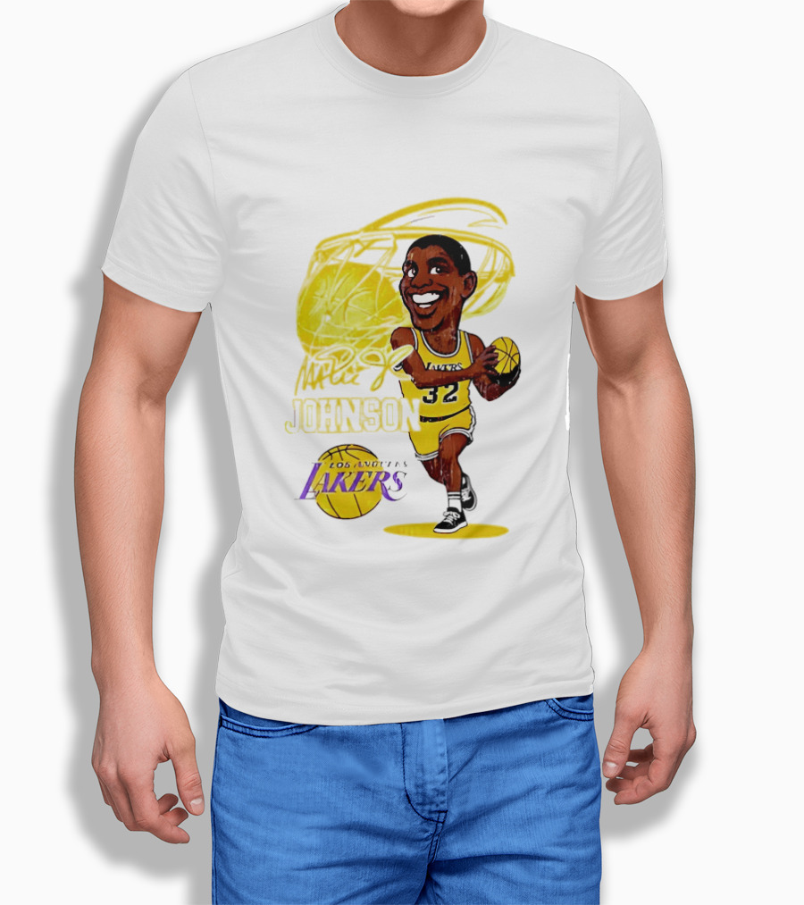 Magic Johnson 32 Los Angeles Lakers Basketball Caricature T-Shirt