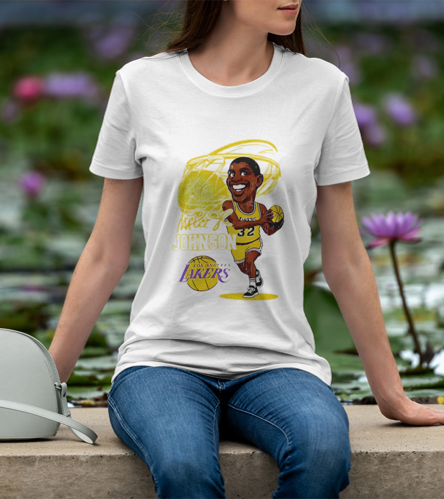 Magic Johnson 32 Los Angeles Lakers Basketball Caricature T-Shirt