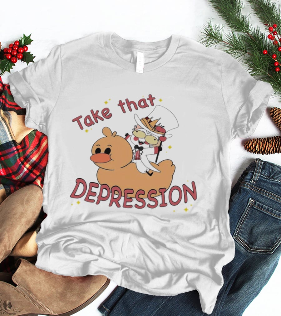 Take That Depression Hazbin Hotel Top Hat Character On Rubber Duck T-Shirt