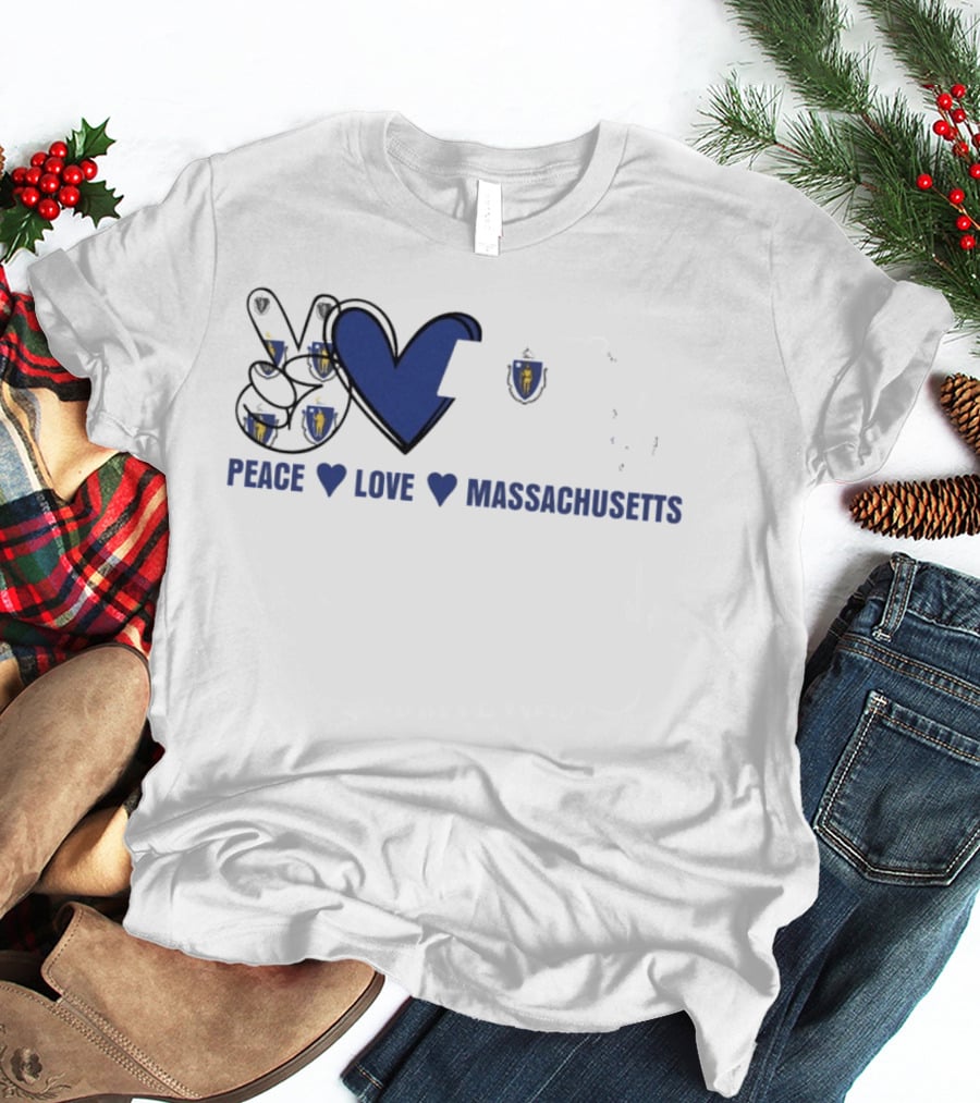 Peace Love Massachusetts With State Map T-Shirt