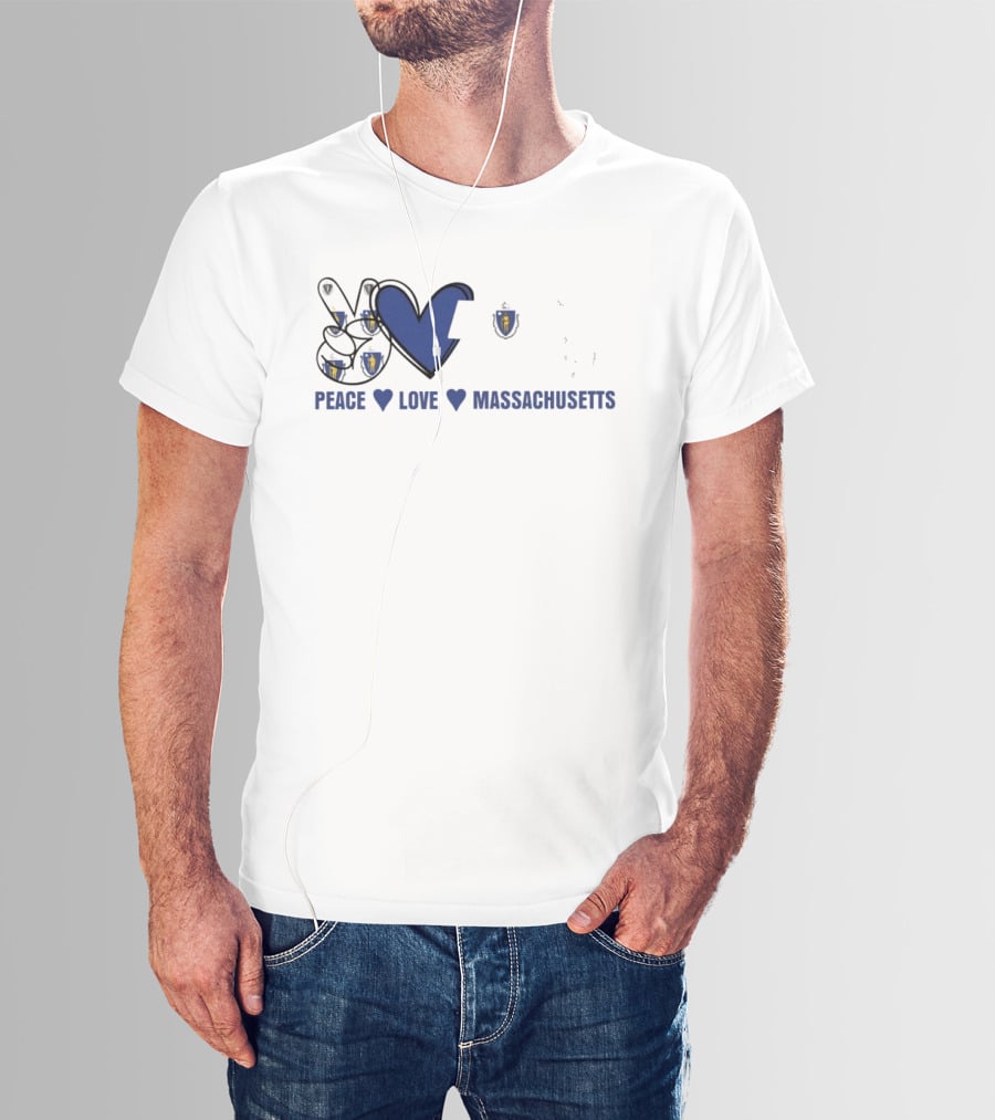 Peace Love Massachusetts With State Map T-Shirt