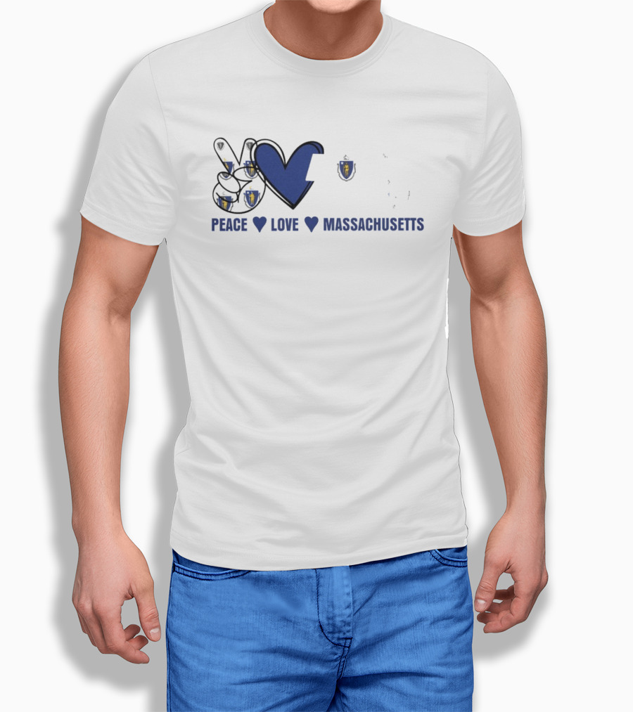 Peace Love Massachusetts With State Map T-Shirt