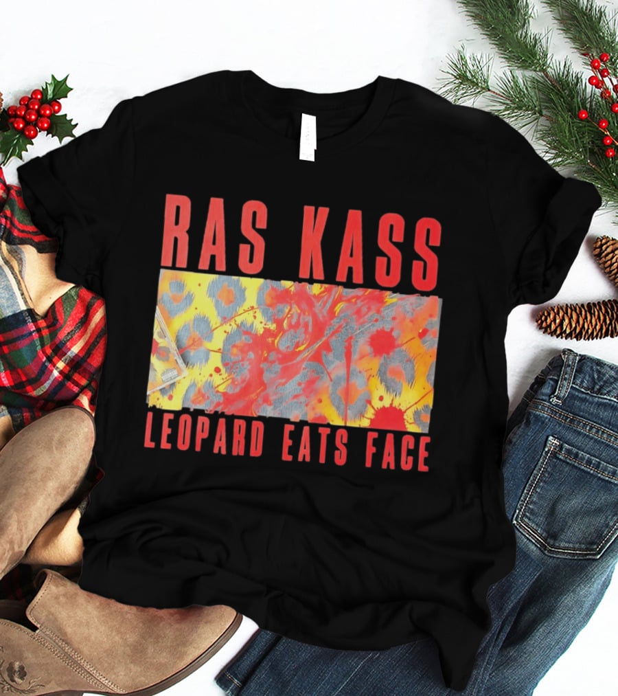 Ras Kass Leopard Eats Face Abstract Art With Blood Splatter And Animal Print T-Shirt