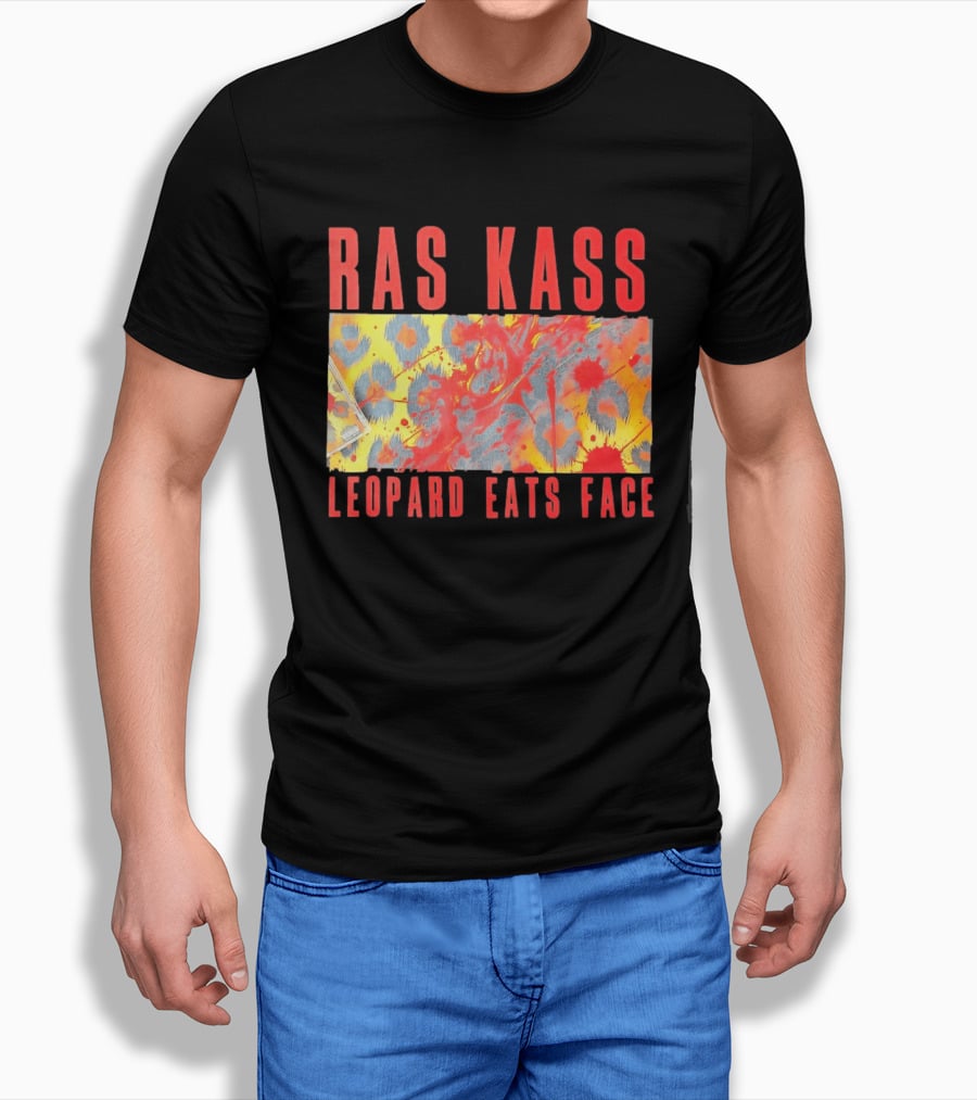 Ras Kass Leopard Eats Face Abstract Art With Blood Splatter And Animal Print T-Shirt
