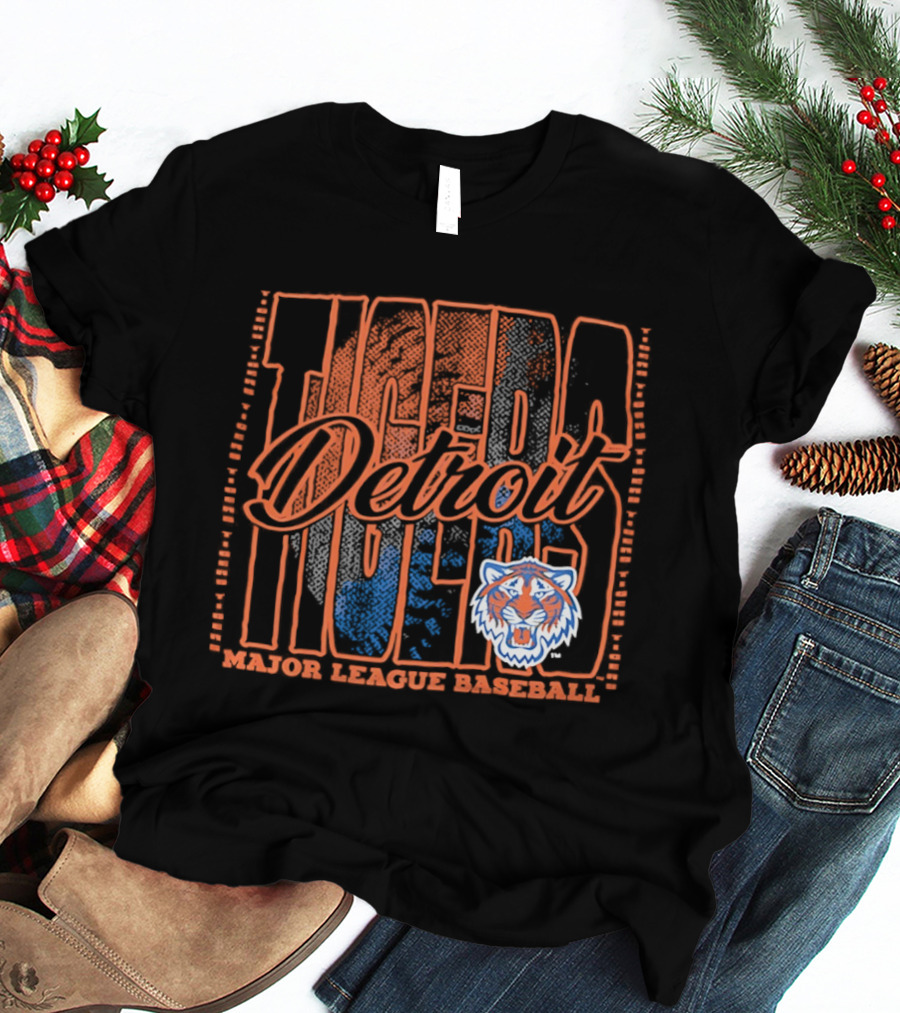 Detroit Tigers MLB Tiger Head Classic Orange And Blue T-Shirt
