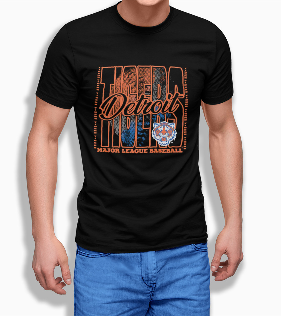 Detroit Tigers MLB Tiger Head Classic Orange And Blue T-Shirt