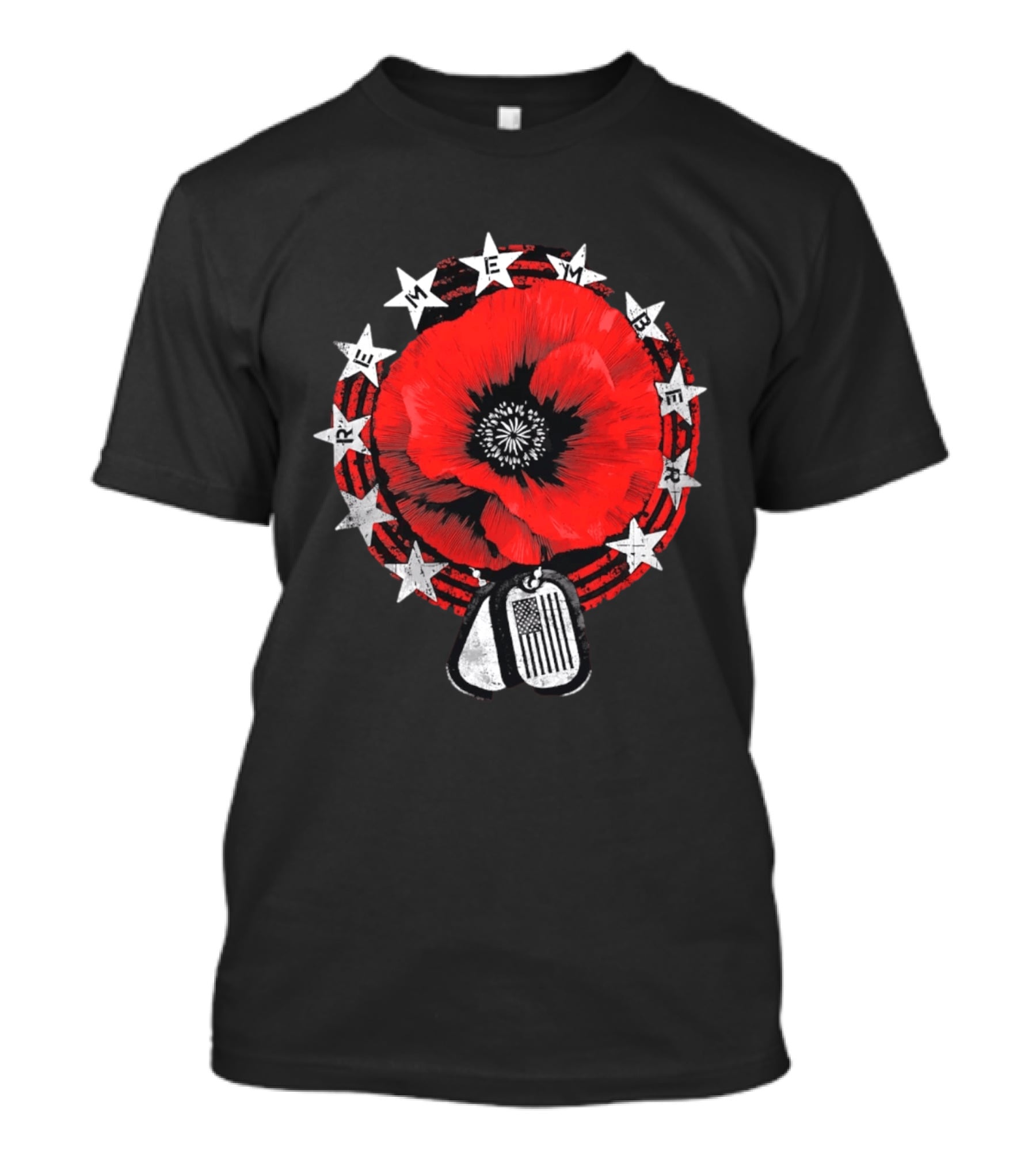 Remember Poppy 2026 American Flag Dog Tags Stars T-Shirt