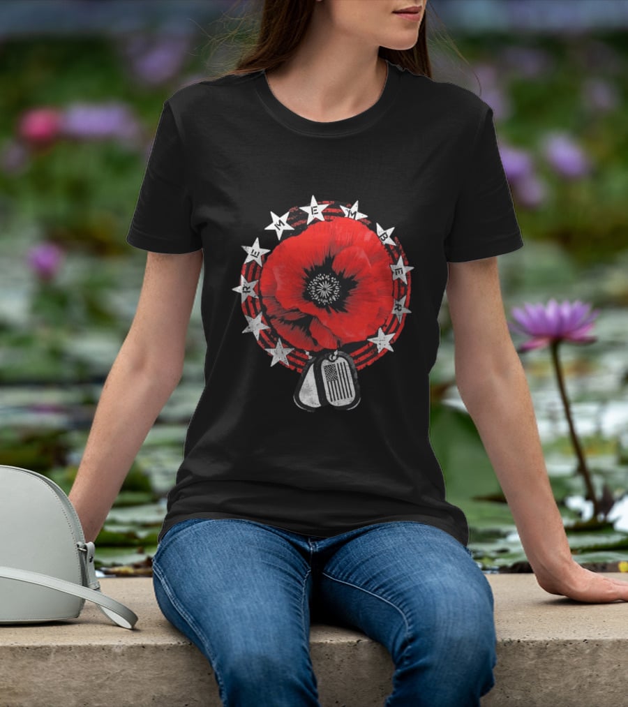 Remember Poppy 2026 American Flag Dog Tags Stars T-Shirt