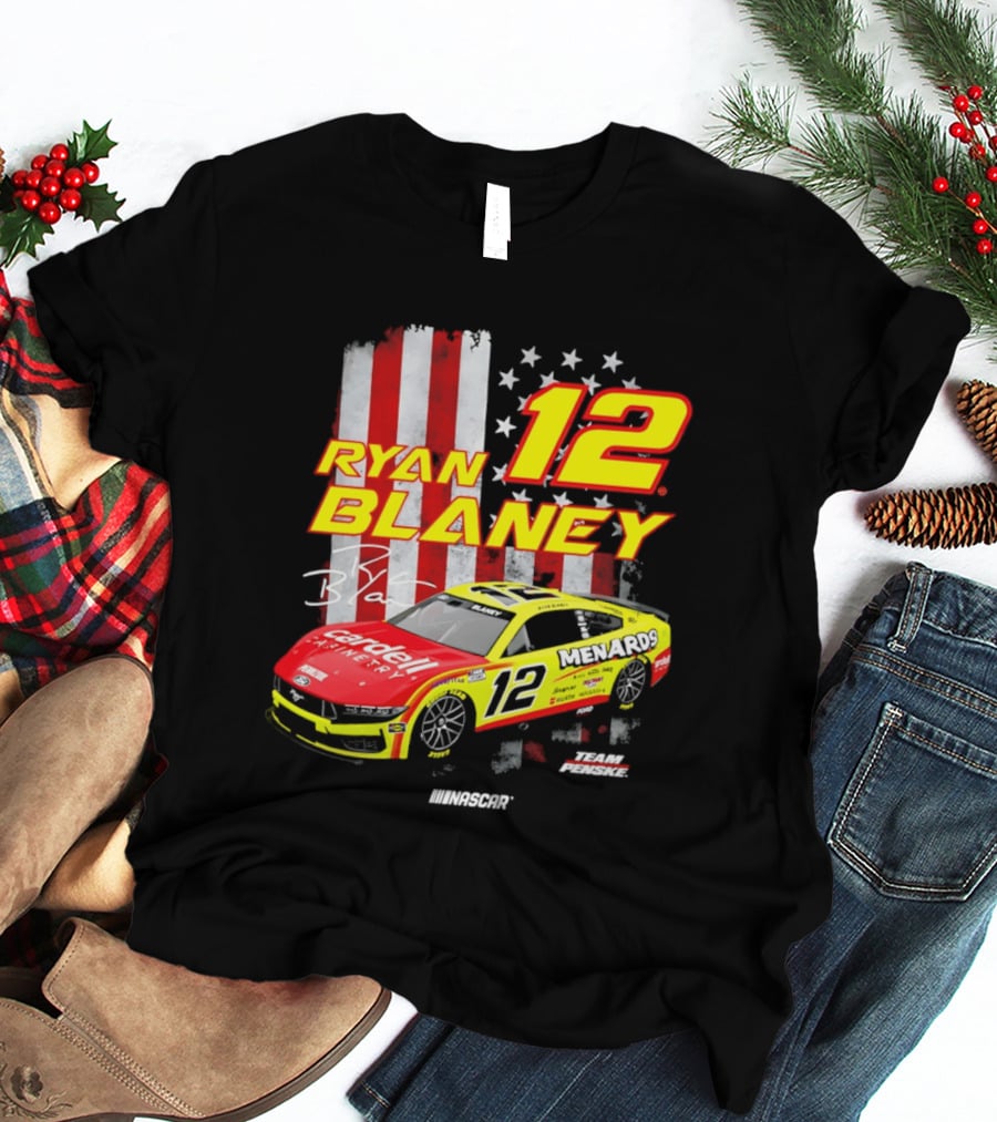 Ryan Blaney 12 Team Penske NASCAR American Flag Racing Car T-Shirt