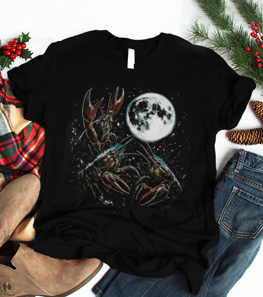 Three Crawfish Moon Galaxy Space Animal Lunar Crawdad Trio T-Shirt