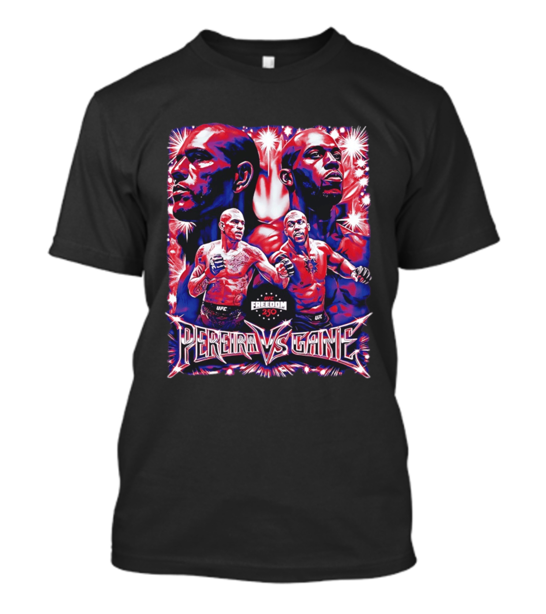 UFC Freedom 250 Pereira Vs Gane Event With Dramatic Fighter Portraits T-Shirt