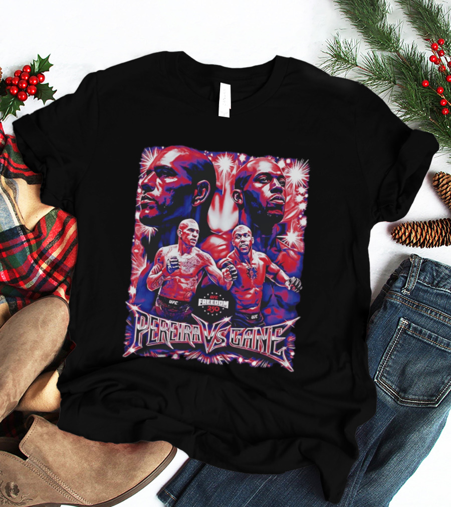 UFC Freedom 250 Pereira Vs Gane Event With Dramatic Fighter Portraits T-Shirt