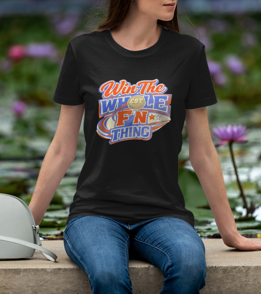 Win The Whole F'N Thing Hockey EST Red White Blue Stars T-Shirt