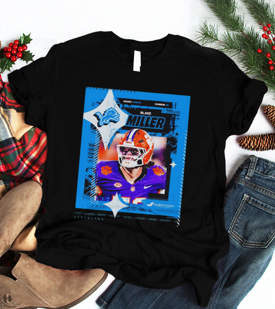 Blake Miller Clemson Round 1 Pick 17 Detroit Lions Tiger Uniform T-Shirt