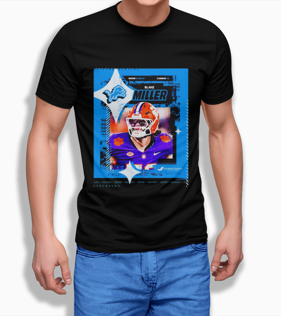 Blake Miller Clemson Round 1 Pick 17 Detroit Lions Tiger Uniform T-Shirt