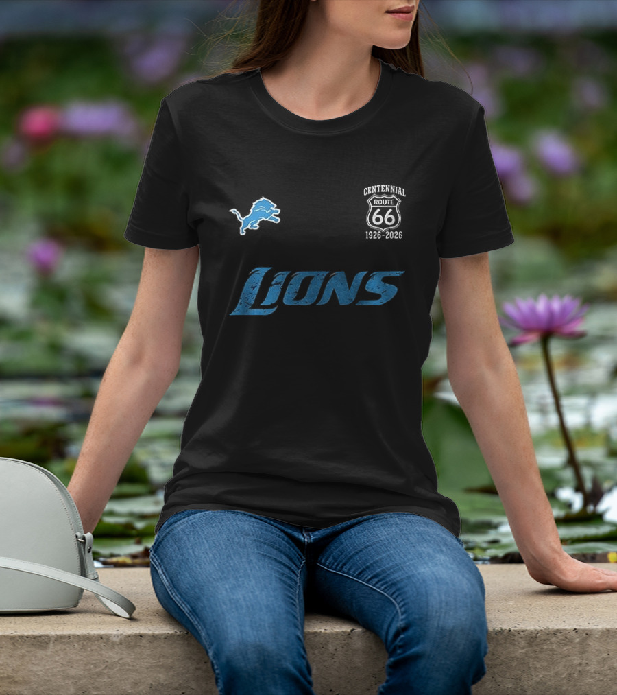 Detroit Lions Centennial Route 66 1926 2026 100th Anniversary T-Shirt
