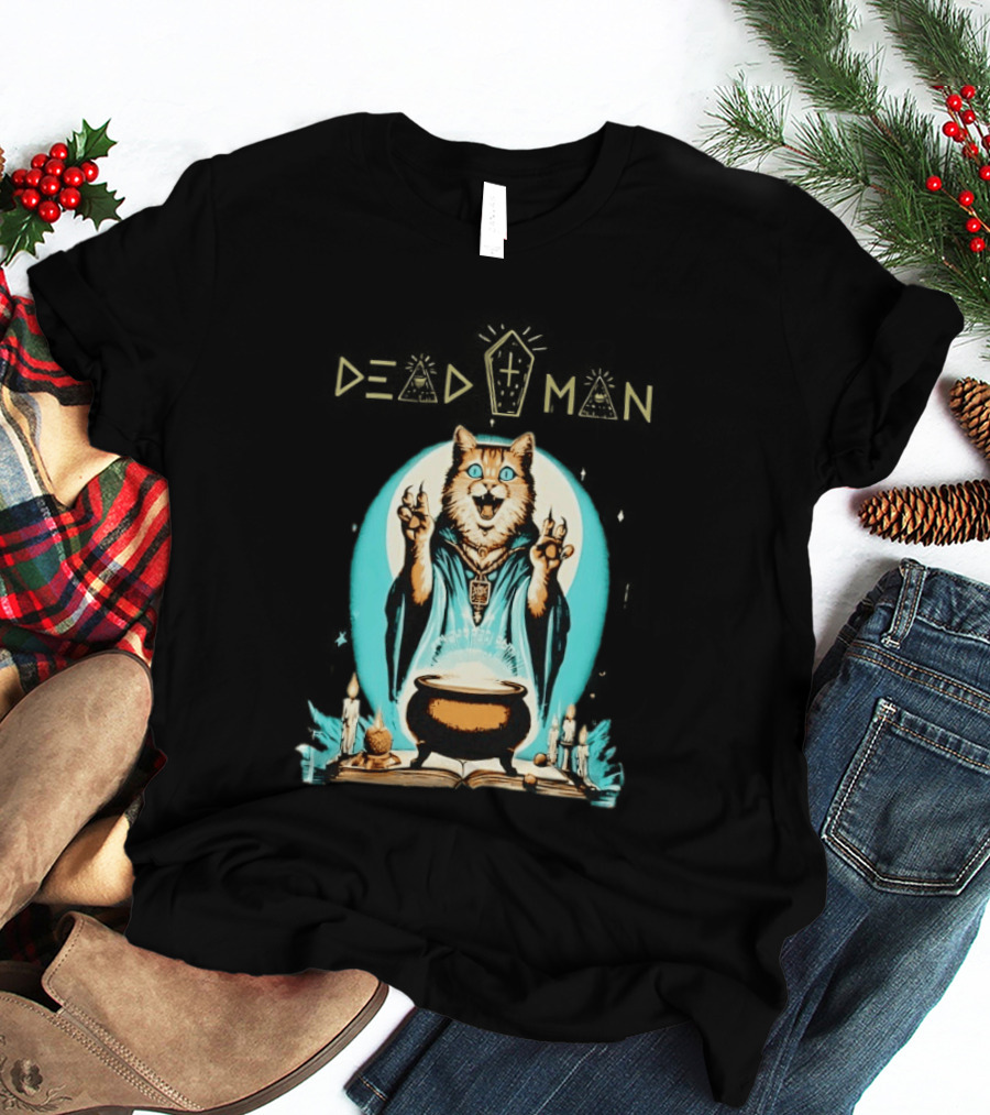 Wizard Cat Casting Spell With Cauldron And Candles Dead Man T-Shirt