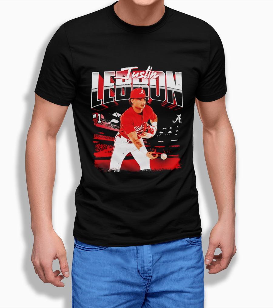 Justin Lebron Alabama Crimson Tide Baseball Player In Action T-Shirt