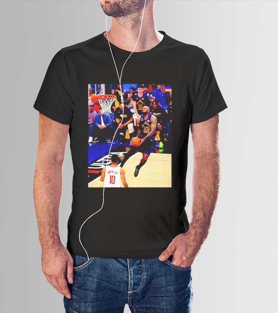LeBron James Los Angeles Lakers Dunking Action Photo T-Shirt