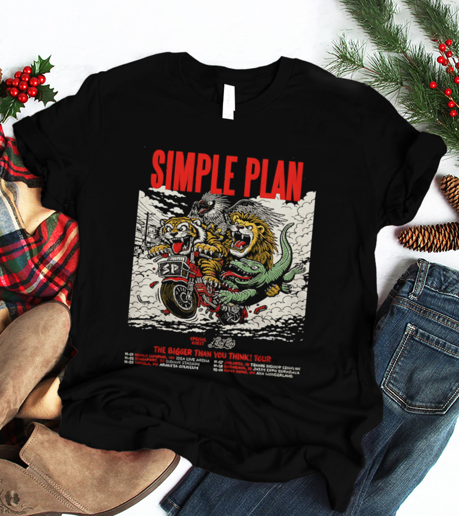 Simple Plan 2024 The Bigger Than You Think Tour Dates Lion And Monster Motocross T-Shirt