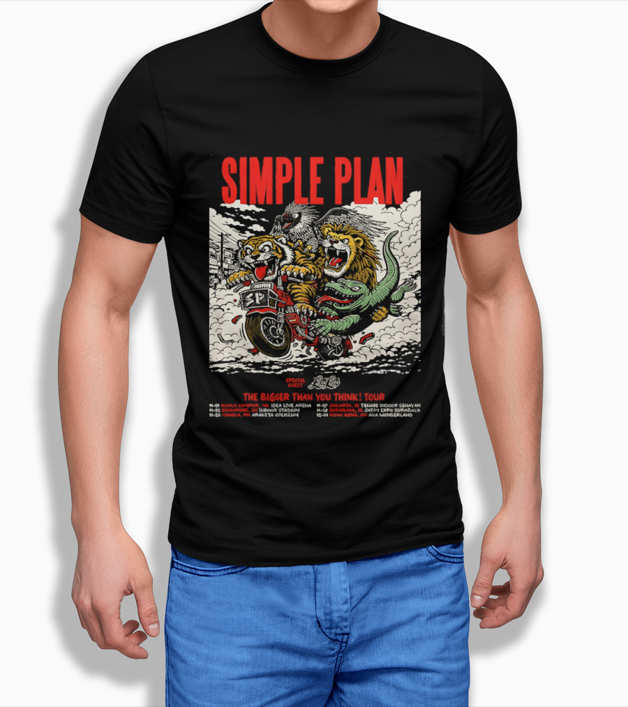 Simple Plan 2024 The Bigger Than You Think Tour Dates Lion And Monster Motocross T-Shirt