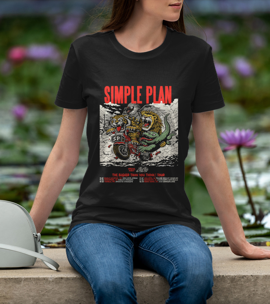 Simple Plan 2024 The Bigger Than You Think Tour Dates Lion And Monster Motocross T-Shirt