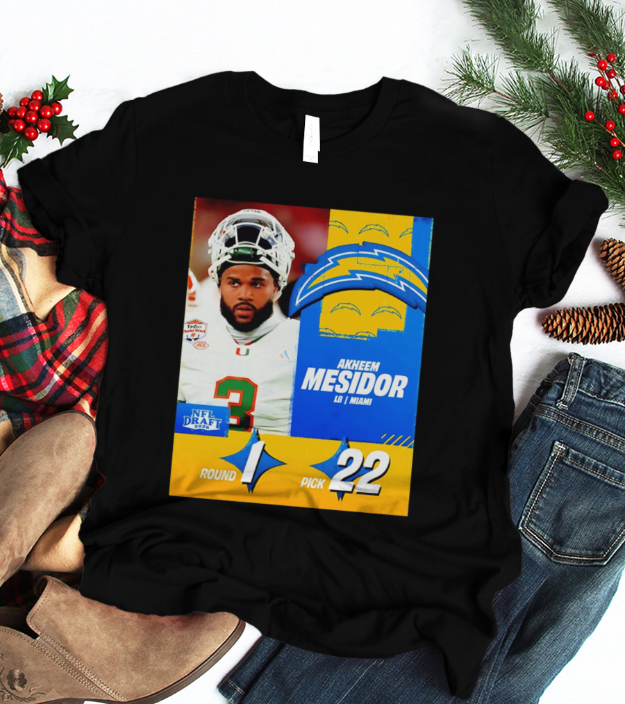 NFL Draft 2026 Los Angeles Chargers Akheem Mesidor Round 1 Pick 22 T-Shirt