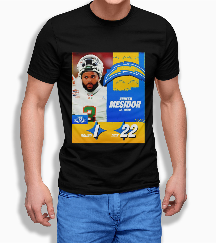 NFL Draft 2026 Los Angeles Chargers Akheem Mesidor Round 1 Pick 22 T-Shirt