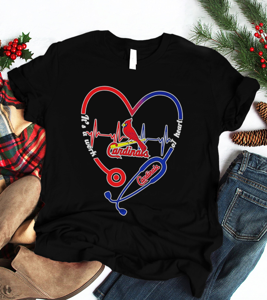 St. Louis Cardinals Heartbeat Stethoscope It's A Work Of Heart 2026 T-Shirt