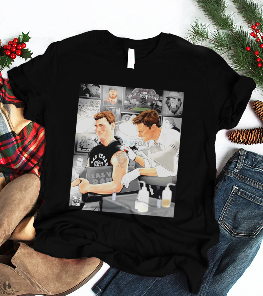 Las Vegas Raiders Fernando Mendoza Tom Brady Tattoo Moment With Raiders Art And Iconic Characters T-Shirt