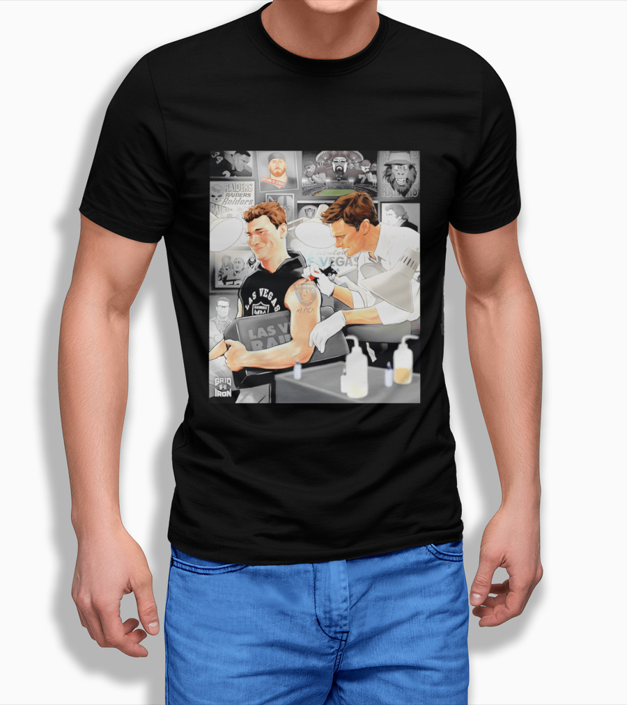 Las Vegas Raiders Fernando Mendoza Tom Brady Tattoo Moment With Raiders Art And Iconic Characters T-Shirt