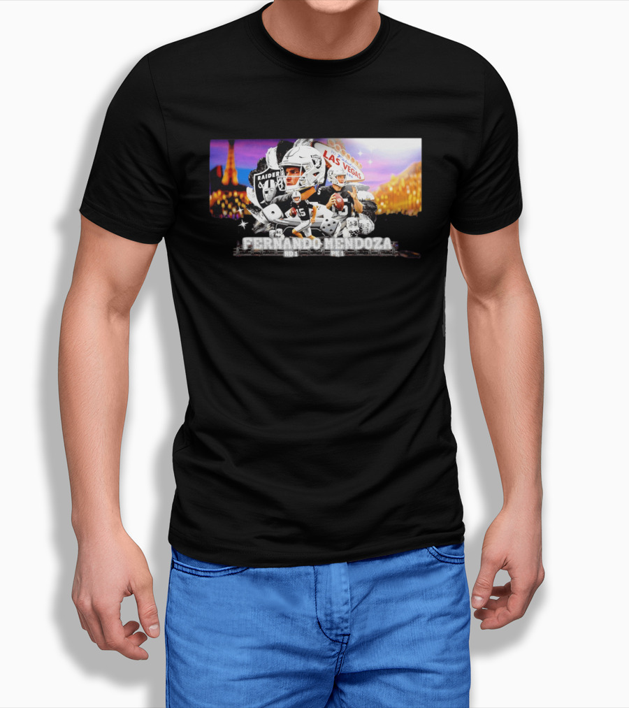 Fernando Mendoza Raiders Las Vegas Lights Casino Dice Football Draft T-Shirt