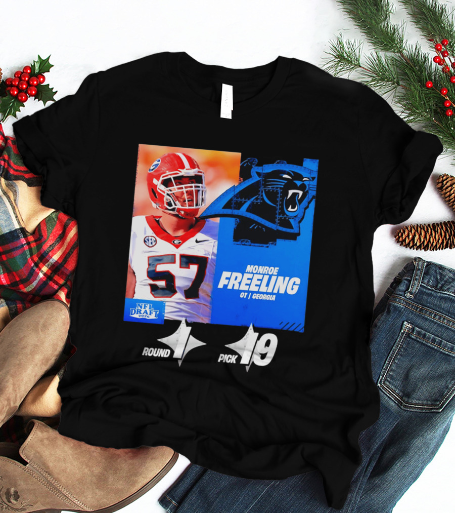 Monroe Freeling Georgia OT Round 1 Pick 19 Carolina Panthers 2026 NFL Draft T-Shirt