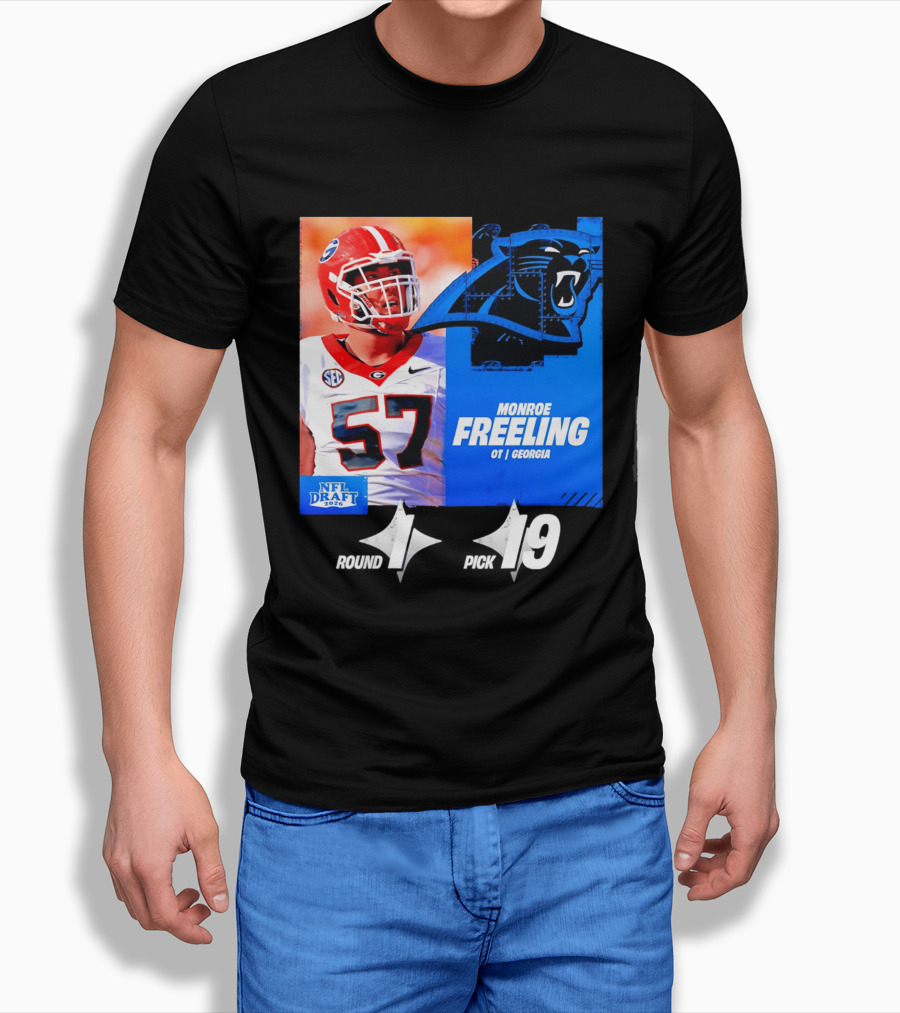 Monroe Freeling Georgia OT Round 1 Pick 19 Carolina Panthers 2026 NFL Draft T-Shirt