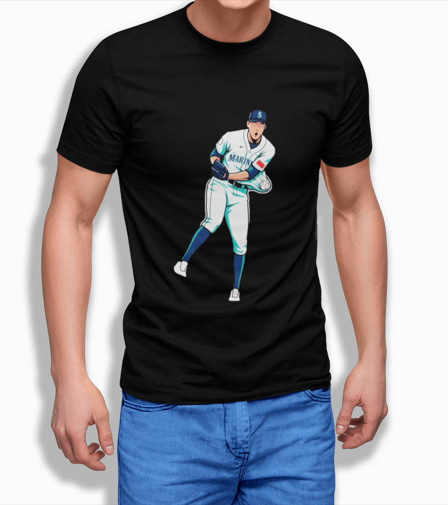 Mariners Gogan Gilbert Baseball Pitcher Action Scene T-Shirt