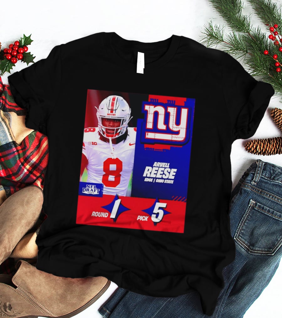 New York Giants NFL Draft 2026 Arvell Reese Ohio State Round 1 Pick 5 T-Shirt