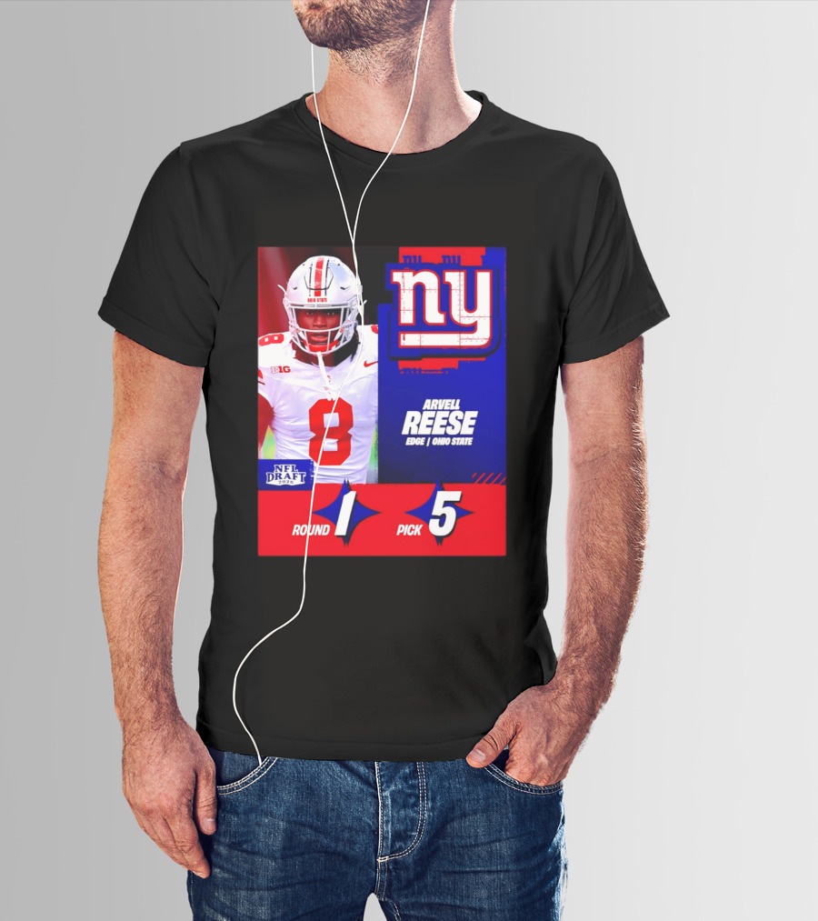 New York Giants NFL Draft 2026 Arvell Reese Ohio State Round 1 Pick 5 T-Shirt