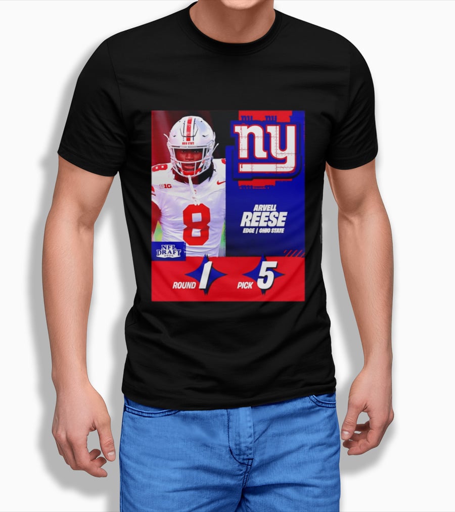 New York Giants NFL Draft 2026 Arvell Reese Ohio State Round 1 Pick 5 T-Shirt