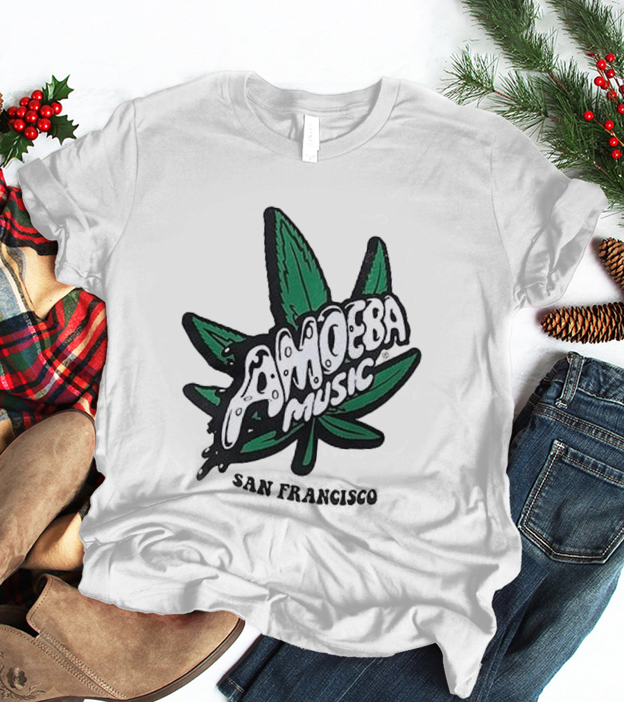 Amoeba Music San Francisco Cannabis Leaf Peace Through Music T-Shirt