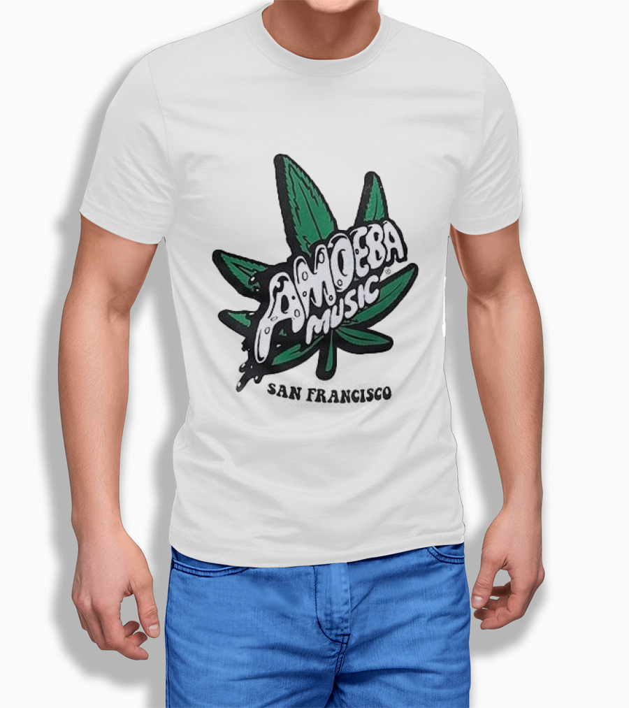 Amoeba Music San Francisco Cannabis Leaf Peace Through Music T-Shirt