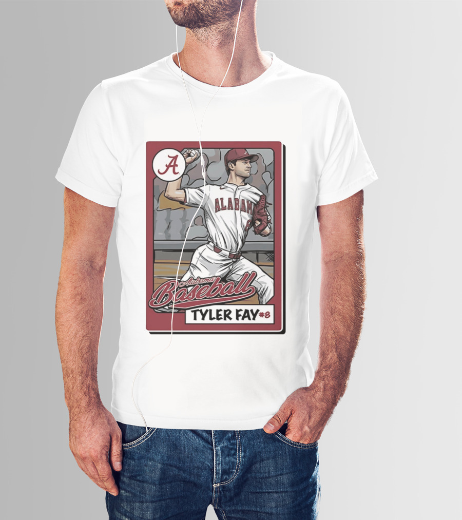 Alabama Crimson Tide Baseball Tyler Fay #8 Cartoon Card T-Shirt