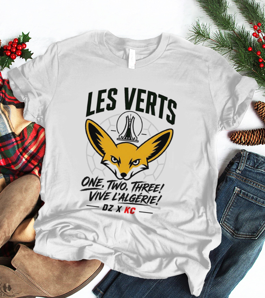Les Verts One Two Three Vive L'Algérie DZ X KC Fennec Fox Soccer T-Shirt